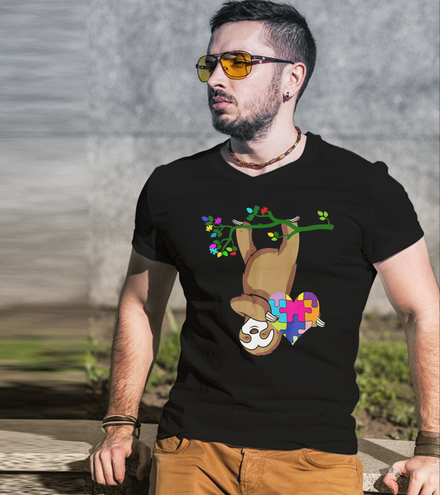 Sloth Love Autism Awareness Heart Puzzle T-Shirt