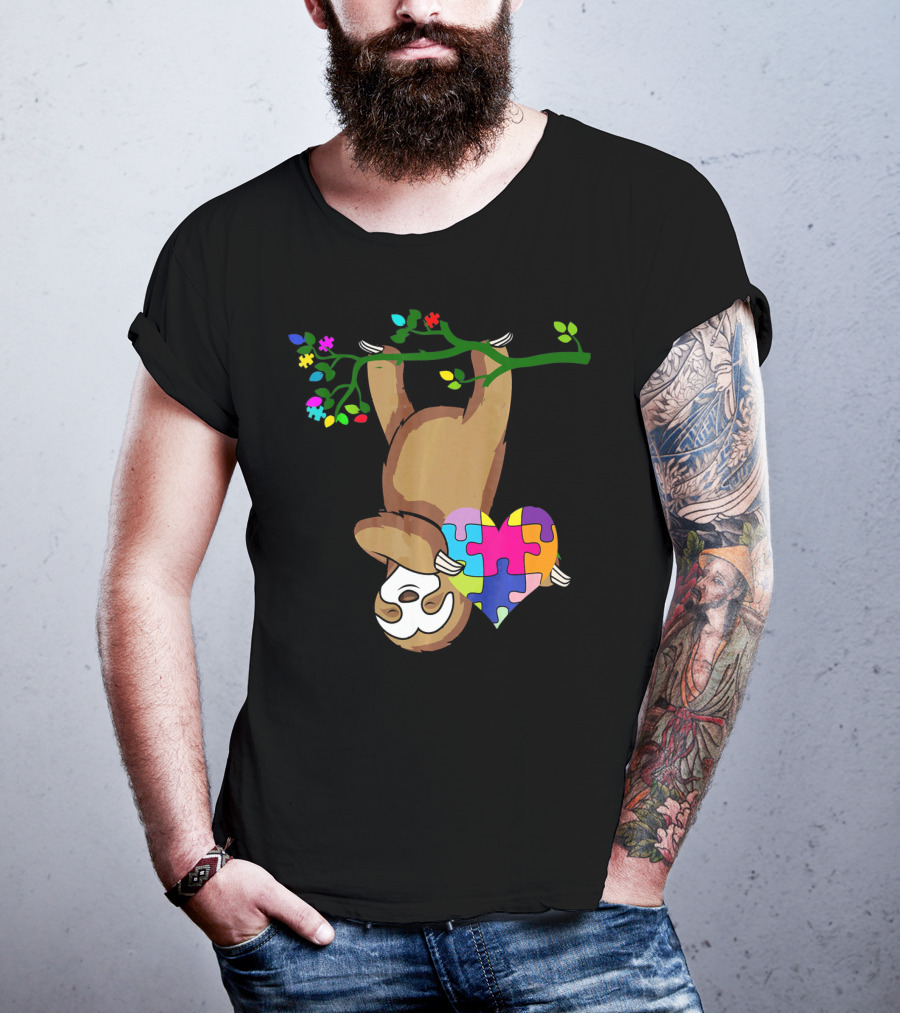 Sloth Love Autism Awareness Heart Puzzle T-Shirt