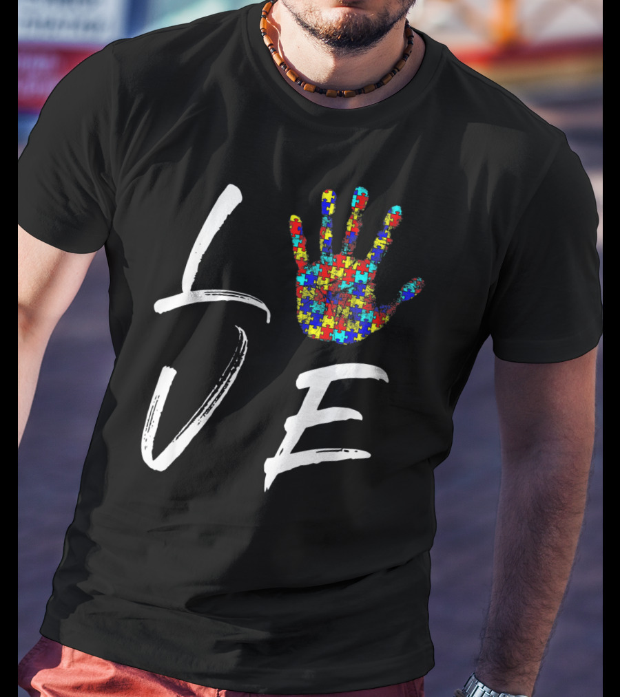 Love Autism Awareness Puzzle Hand T-Shirt