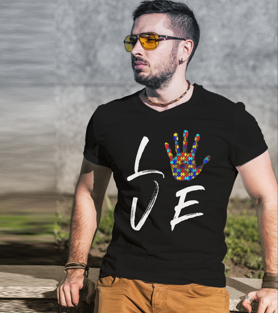 Love Autism Awareness Puzzle Hand T-Shirt