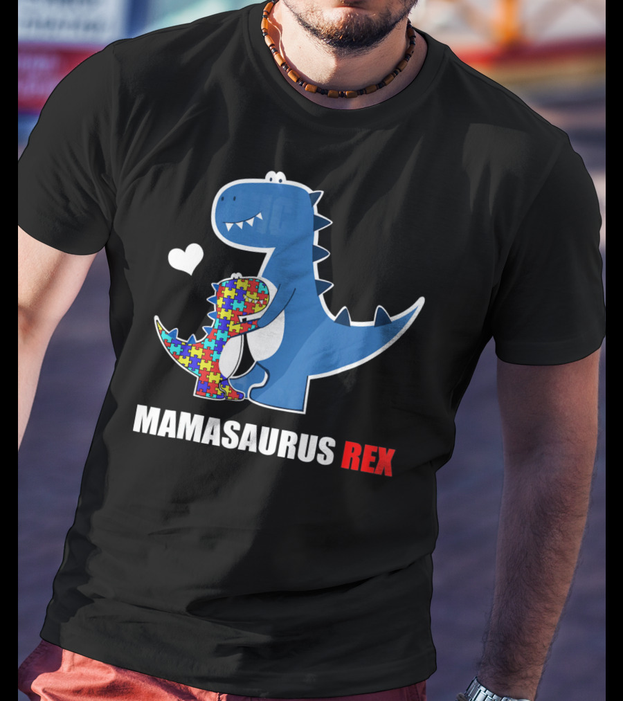 Mamasaurus Rex Autism Awareness Puzzle Heart T-Shirt