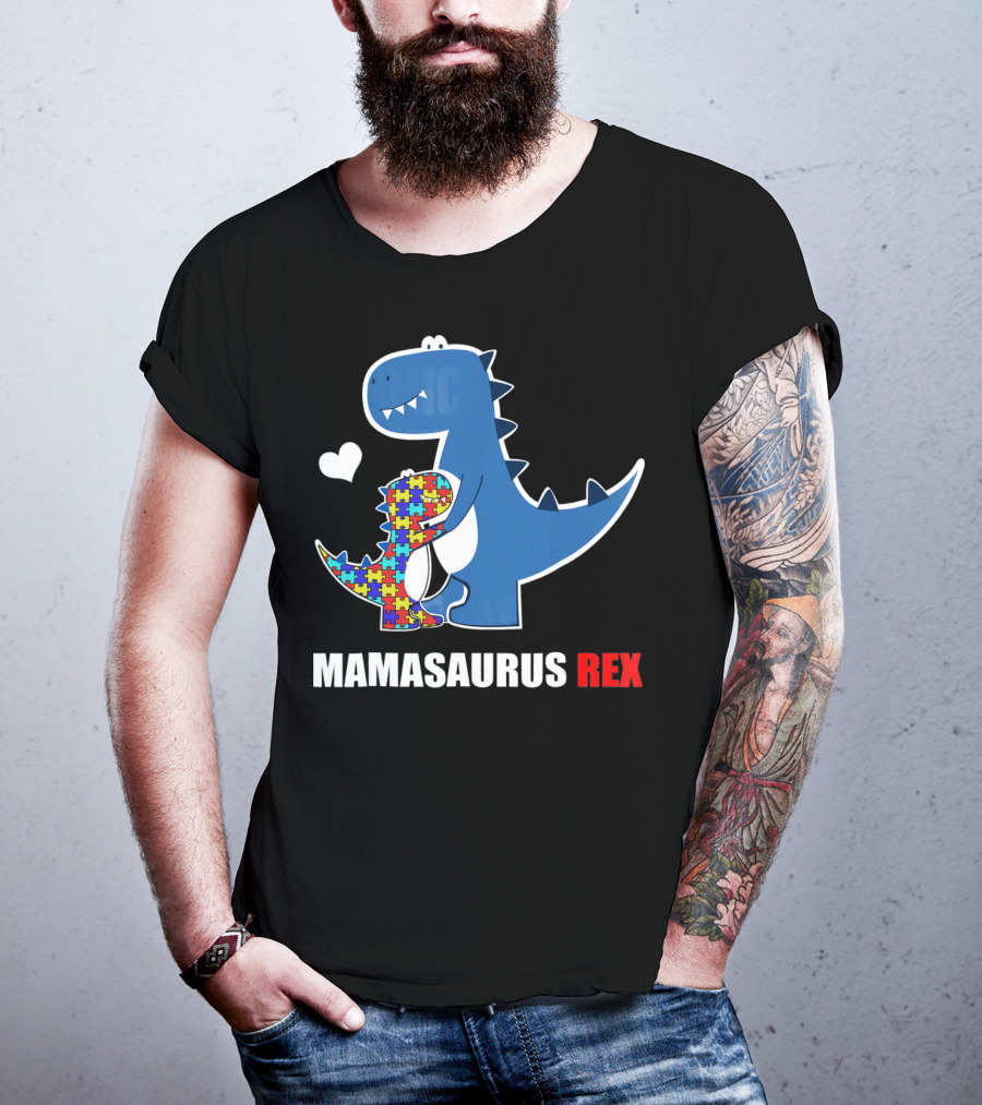 Mamasaurus Rex Autism Awareness Puzzle Heart T-Shirt