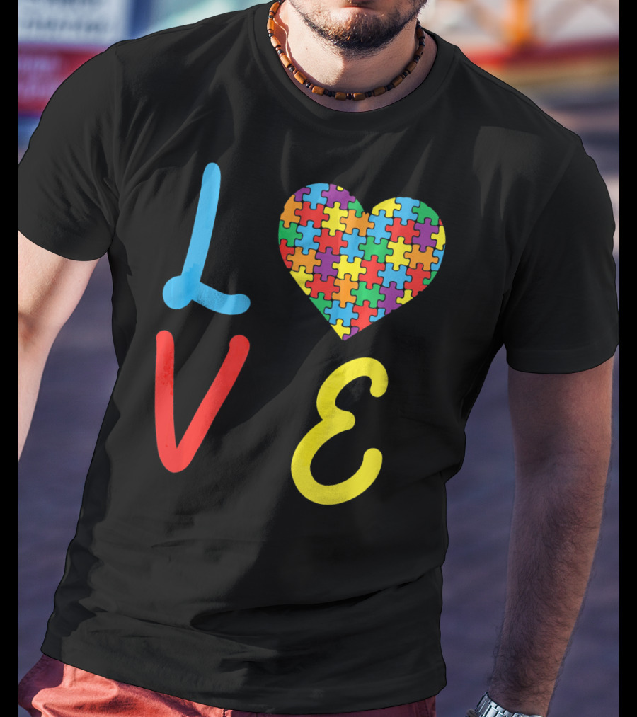 Love Autism Awareness Day Autism Puzzle Heart T-Shirt