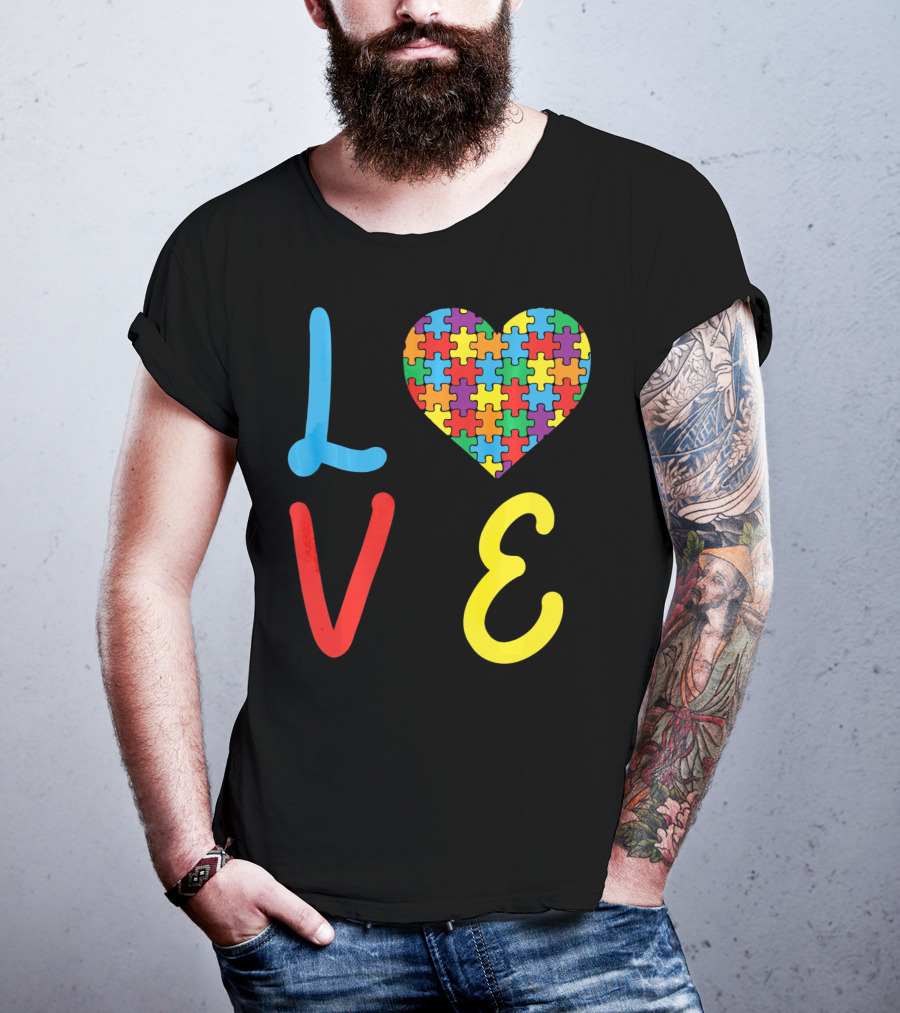 Love Autism Awareness Day Autism Puzzle Heart T-Shirt