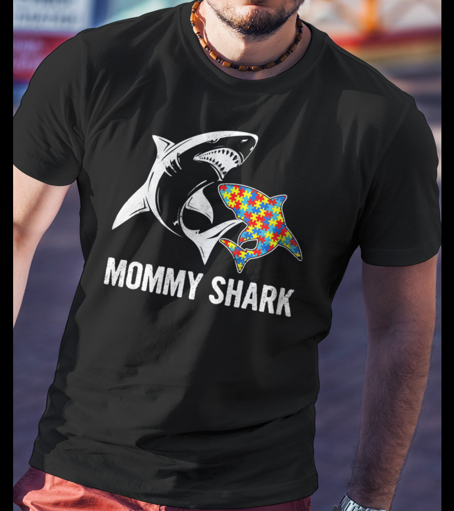 Mommy Shark Autism Awareness Puzzle Shark T-Shirt