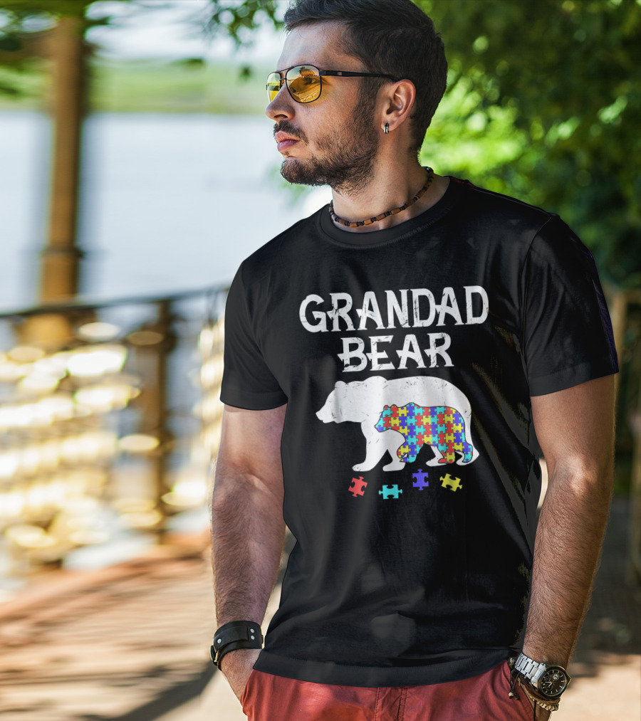 Grandad Bear Autism Awareness Puzzle Bear T-Shirt