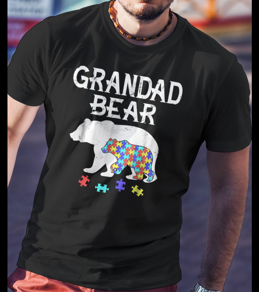 Grandad Bear Autism Awareness Puzzle Bear T-Shirt