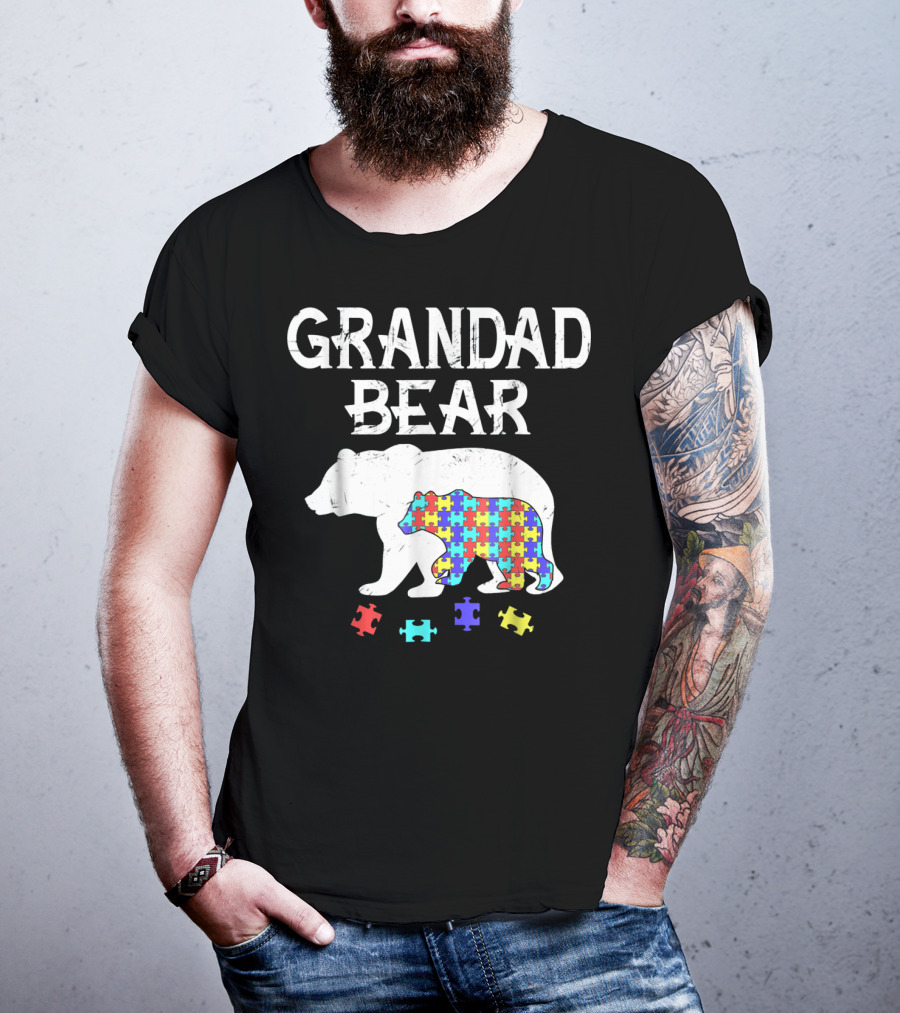 Grandad Bear Autism Awareness Puzzle Bear T-Shirt