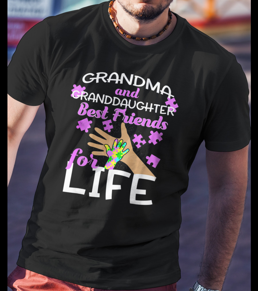 Grandma And Granddaughter Best Friends For Life Autism Awareness Puzzle Piece T-Shirt