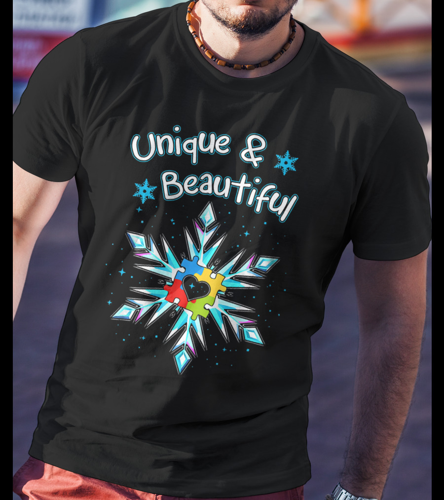 Unique And Beautiful Autism Awareness Snowflake Puzzle Heart T-Shirt
