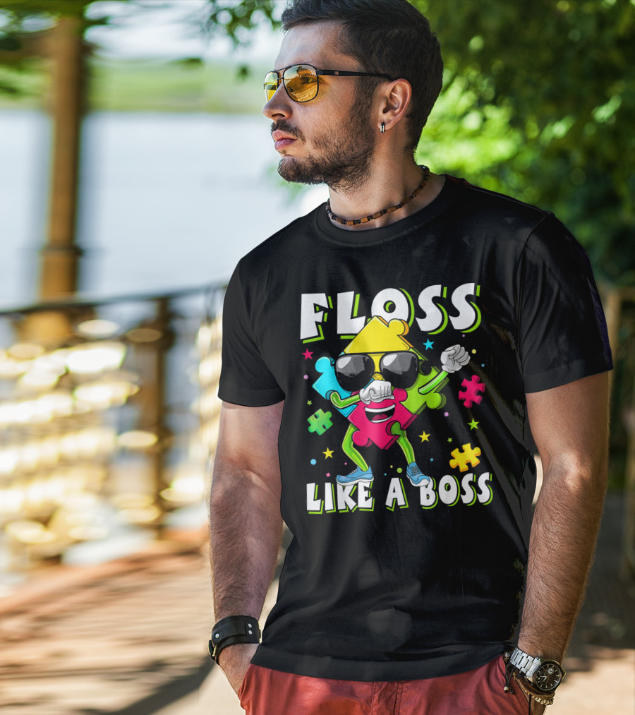Floss Like A Boss Autism Awareness Puzzle Dance T-Shirt