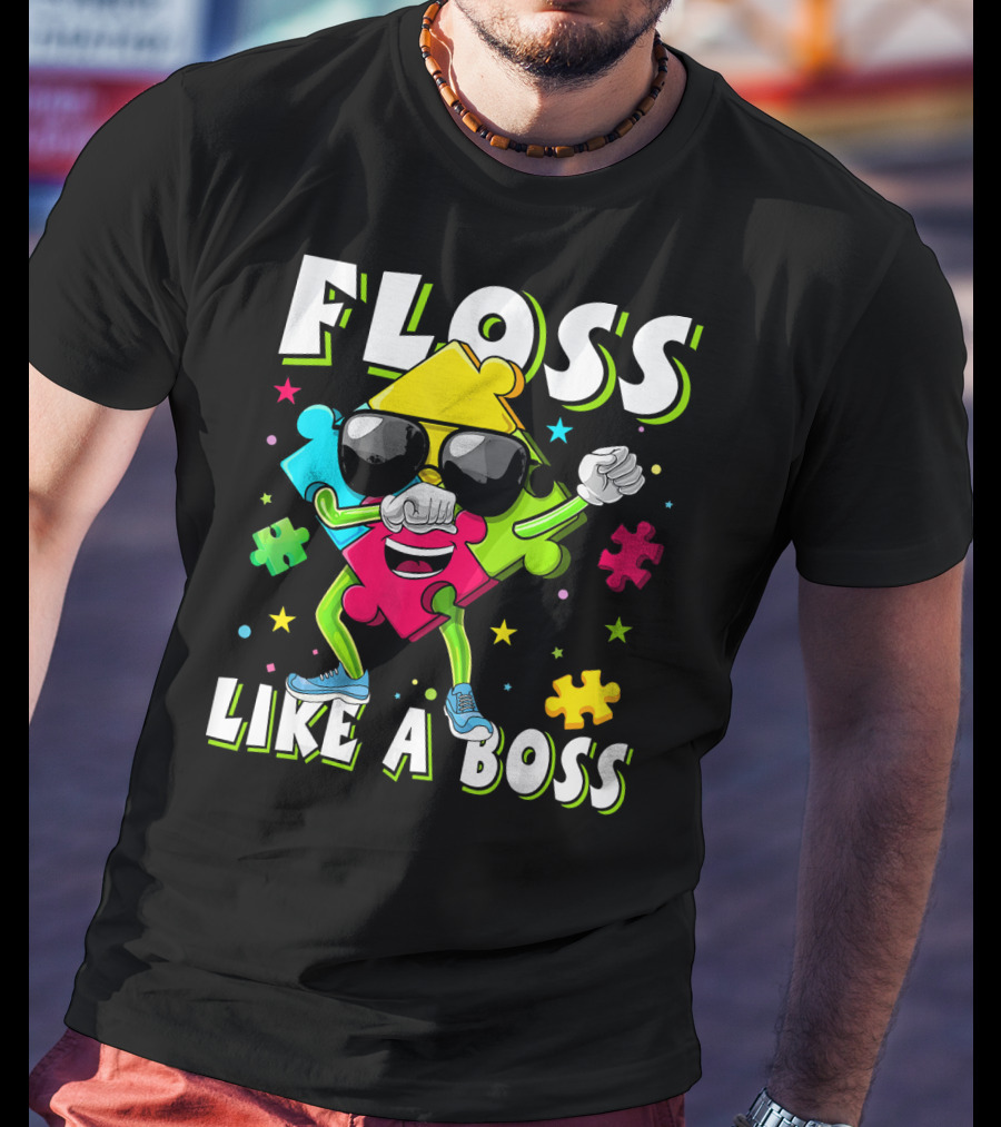Floss Like A Boss Autism Awareness Puzzle Dance T-Shirt