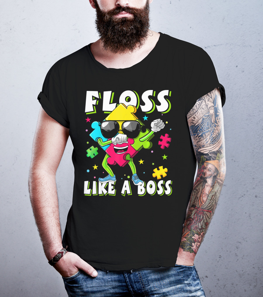 Floss Like A Boss Autism Awareness Puzzle Dance T-Shirt