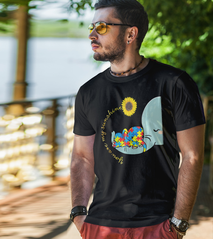 You Are My Sunshine Autism Awareness Elephant Puzzle Sunflower T-Shirt