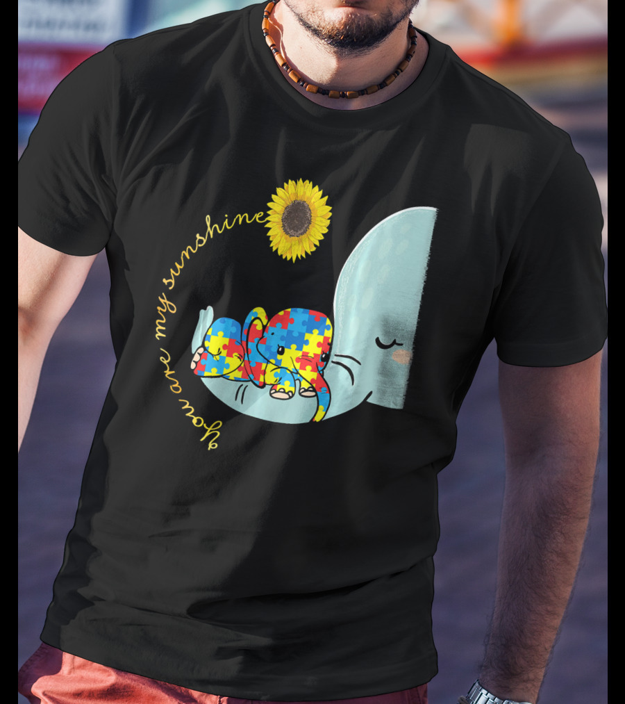 You Are My Sunshine Autism Awareness Elephant Puzzle Sunflower T-Shirt