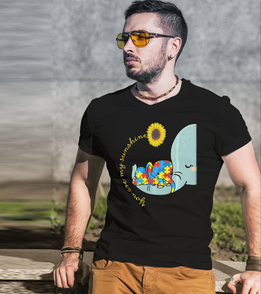 You Are My Sunshine Autism Awareness Elephant Puzzle Sunflower T-Shirt