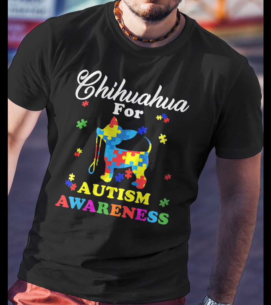 Chihuahua For Autism Awareness Puzzle Pattern Dog T-Shirt