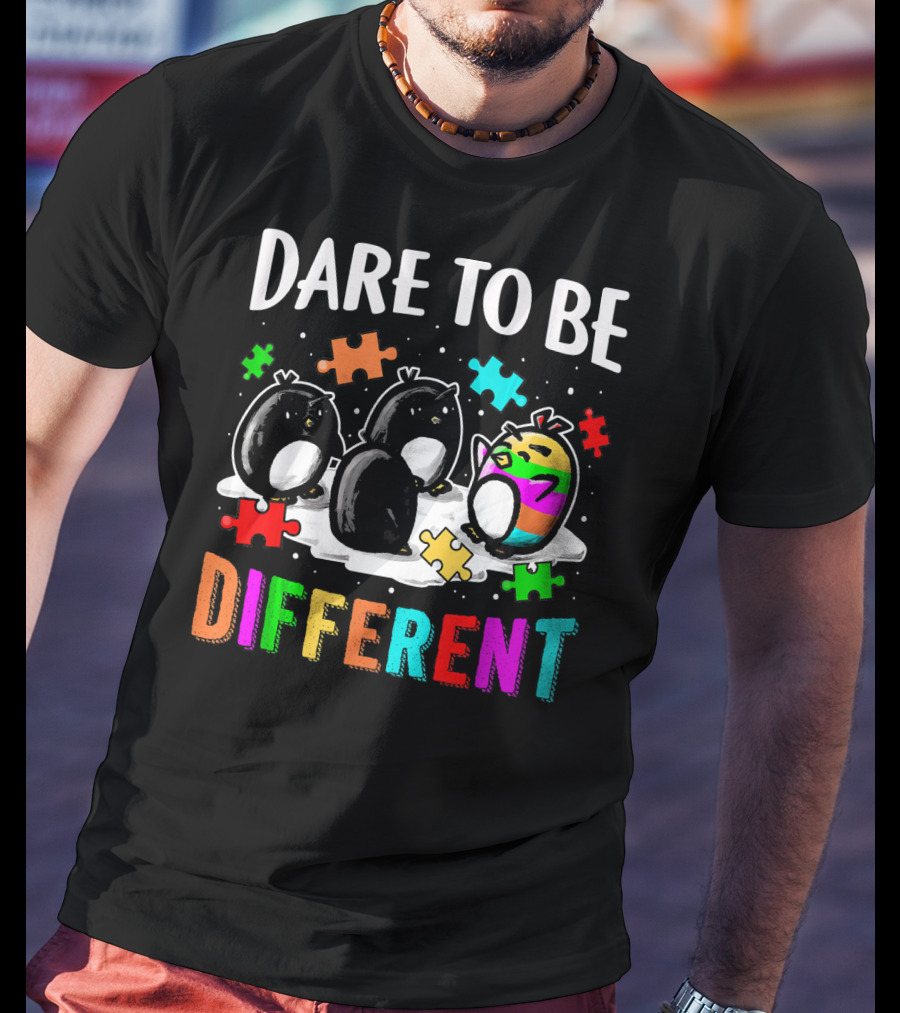 Dare To Be Different Penguin Puzzle Autism Awareness T-Shirt