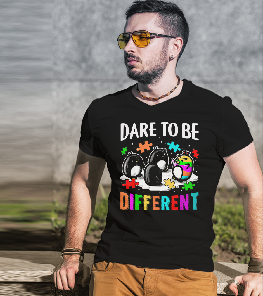 Dare To Be Different Penguin Puzzle Autism Awareness T-Shirt