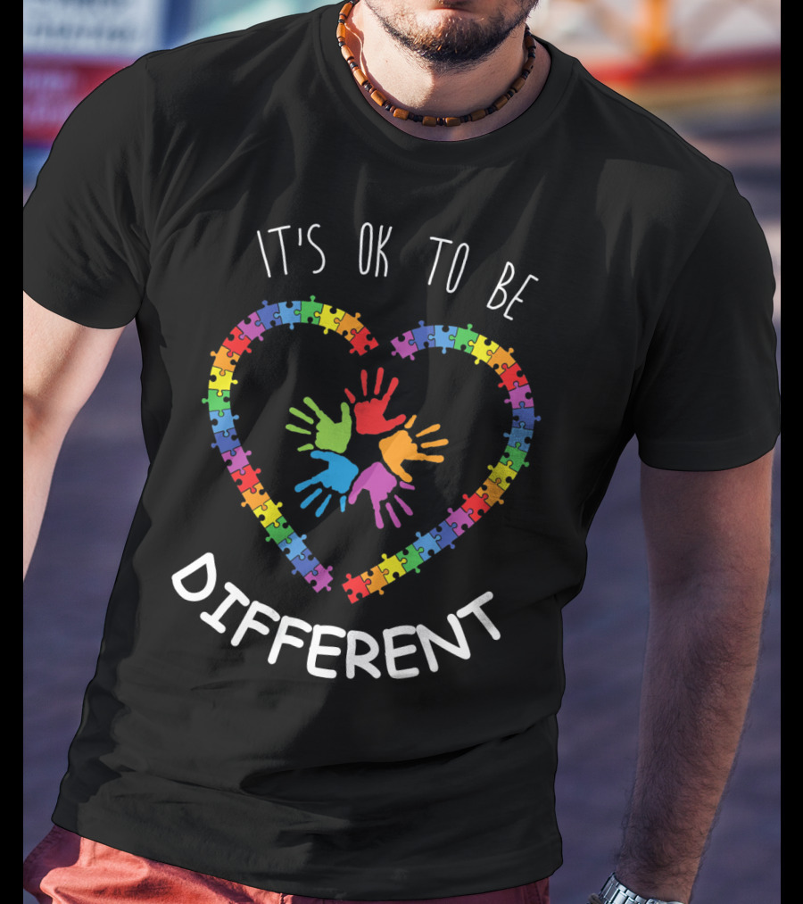 Autism LS Awareness Month It's OK To Be Different Puzzle Heart Hands T-Shirt