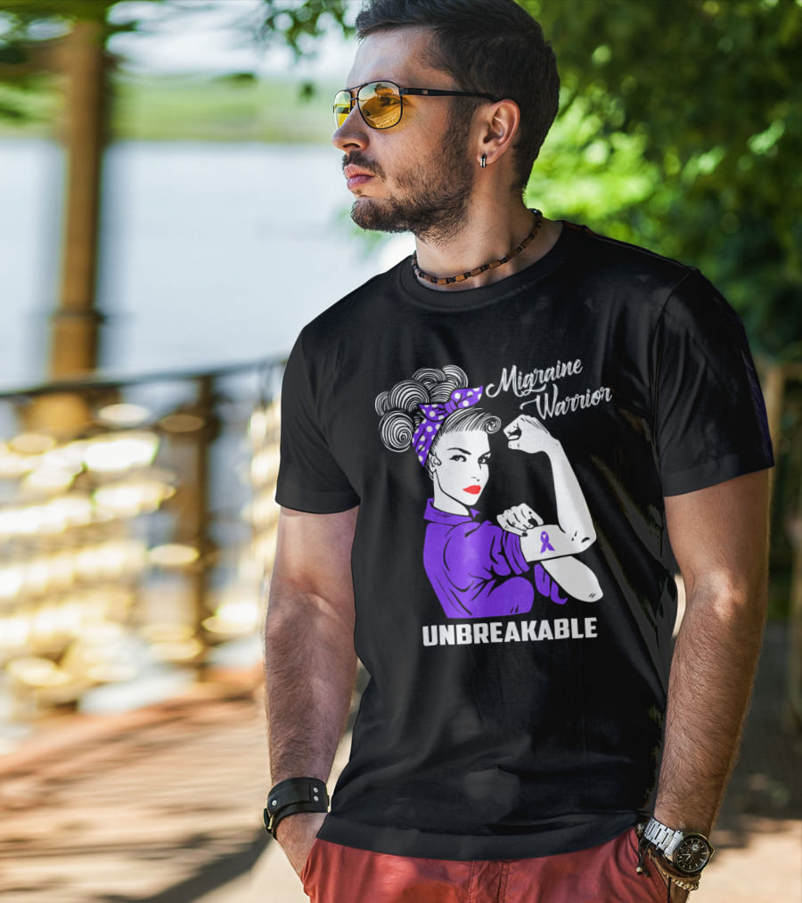Migraine Warrior Unbreakable Awareness Strength Retro Rosie The Riveter T-Shirt