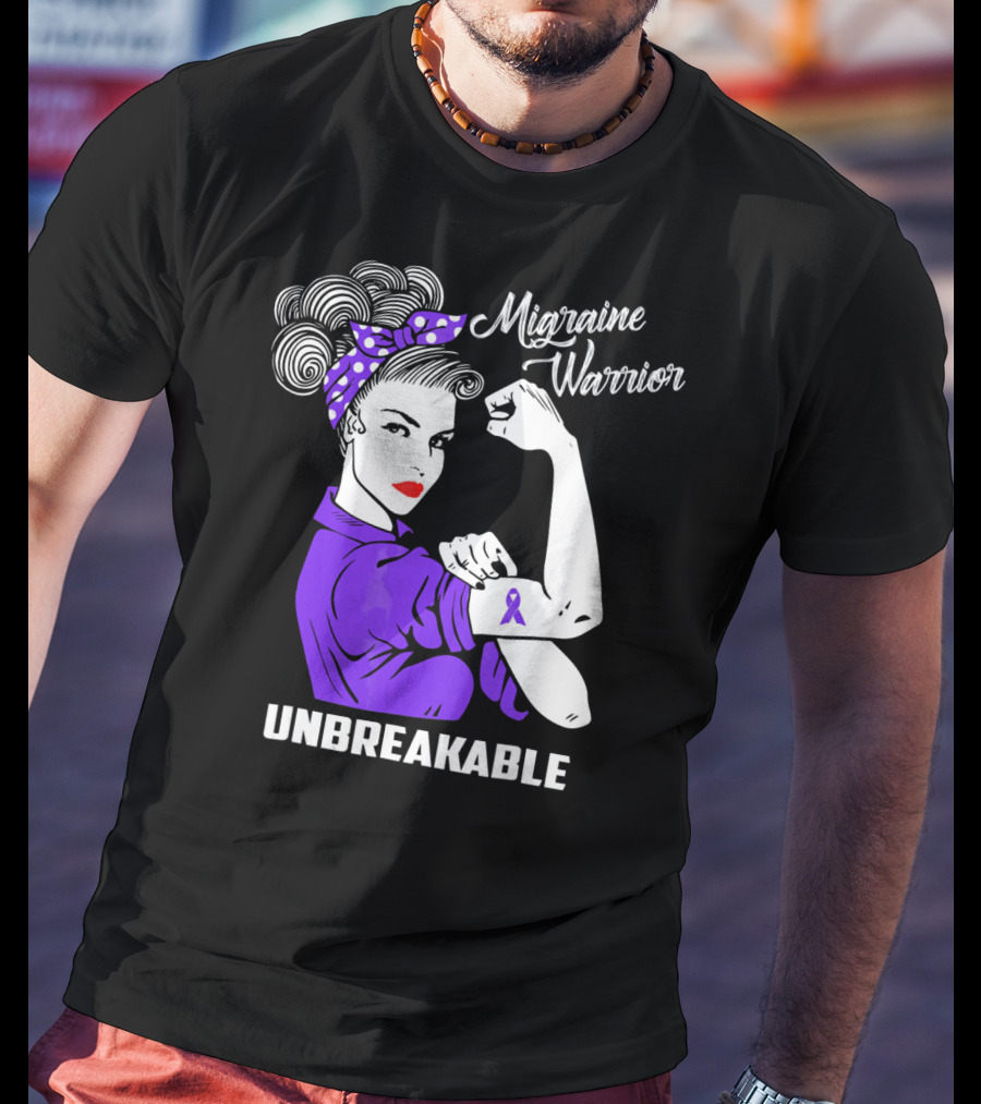 Migraine Warrior Unbreakable Awareness Strength Retro Rosie The Riveter T-Shirt