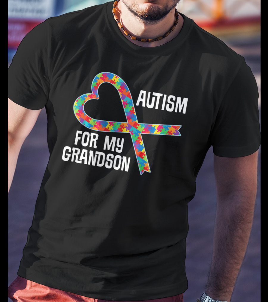 Autism Awareness Heart Puzzle Ribbon For My Grandson T-Shirt