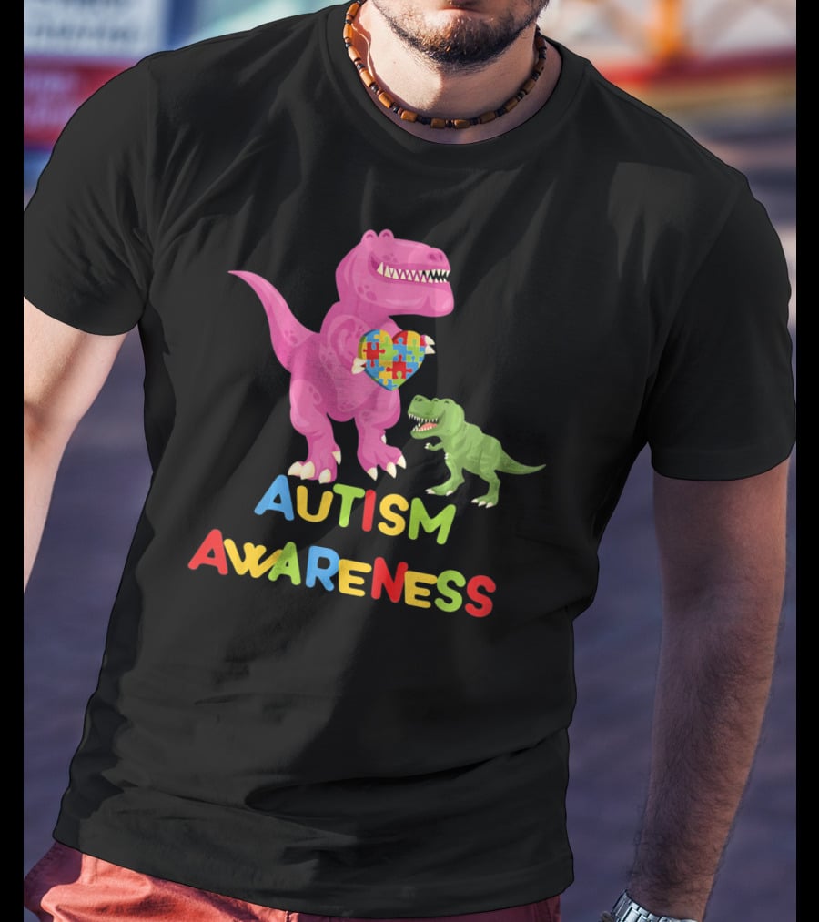 Autism Awareness Two Dinosaur Heart Puzzle T-Shirt