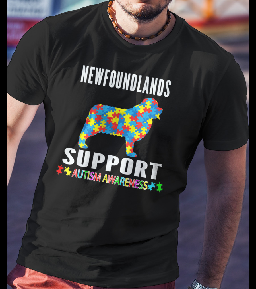 Newfoundlands Support Autism Awareness Puzzle Dog T-Shirt