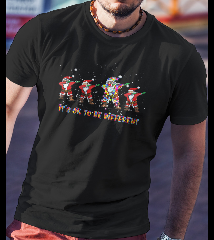 Santa Dabbing It's OK To Be Different Colorful Christmas T-Shirt