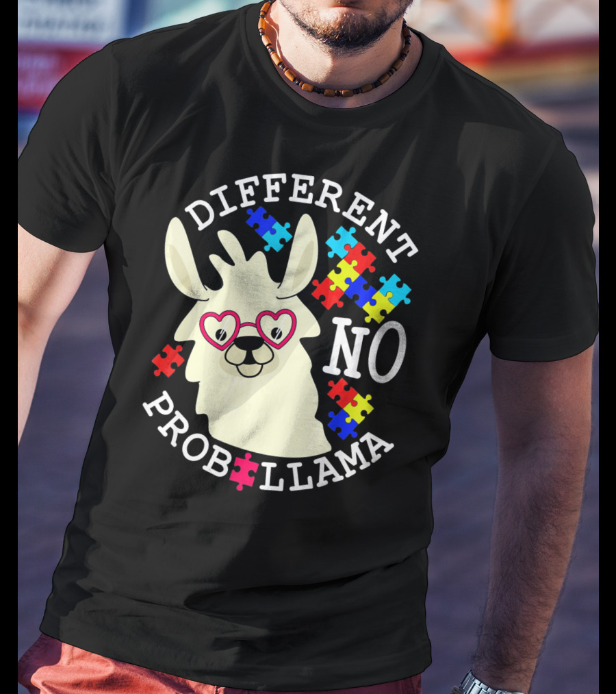 Different No Probllama Autism Awareness T-Shirt