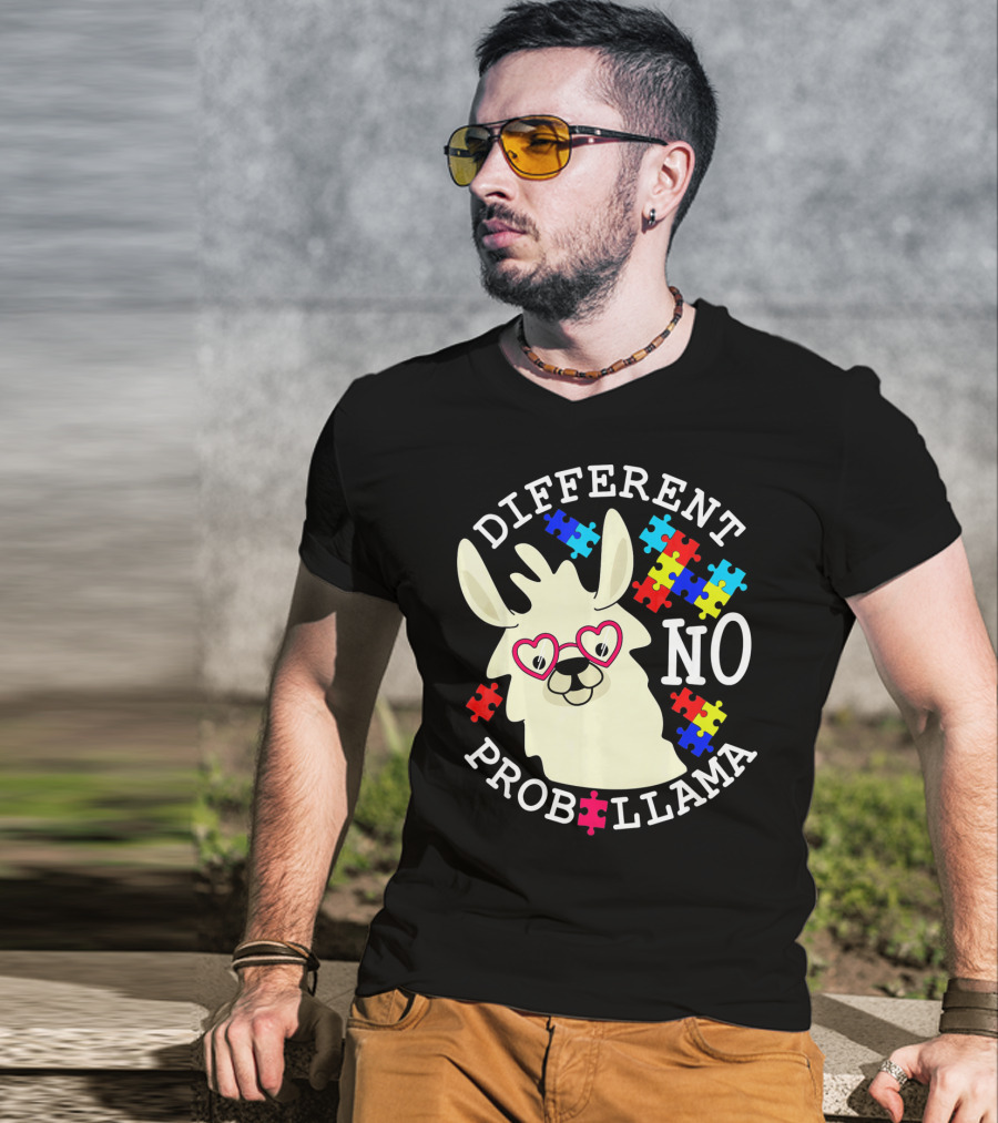 Different No Probllama Autism Awareness T-Shirt