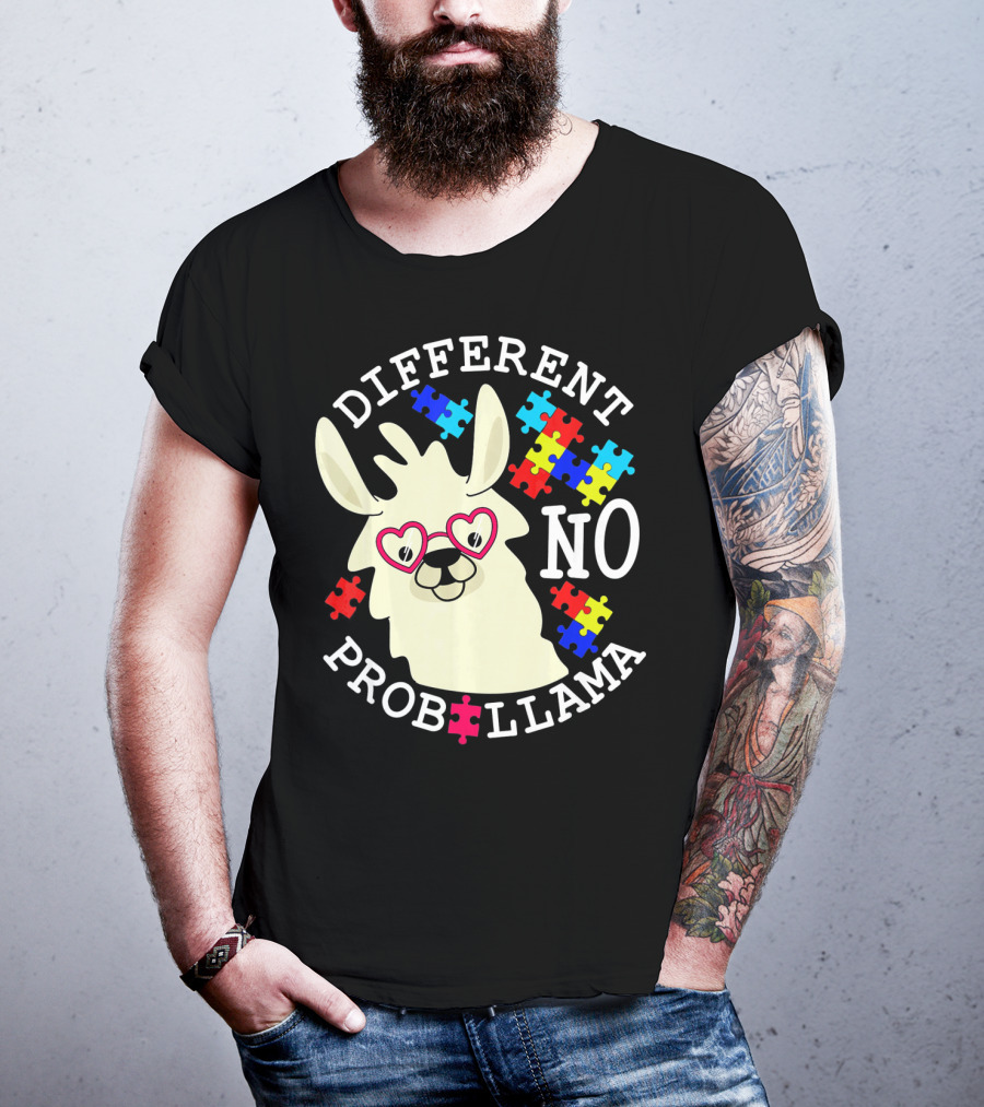 Different No Probllama Autism Awareness T-Shirt