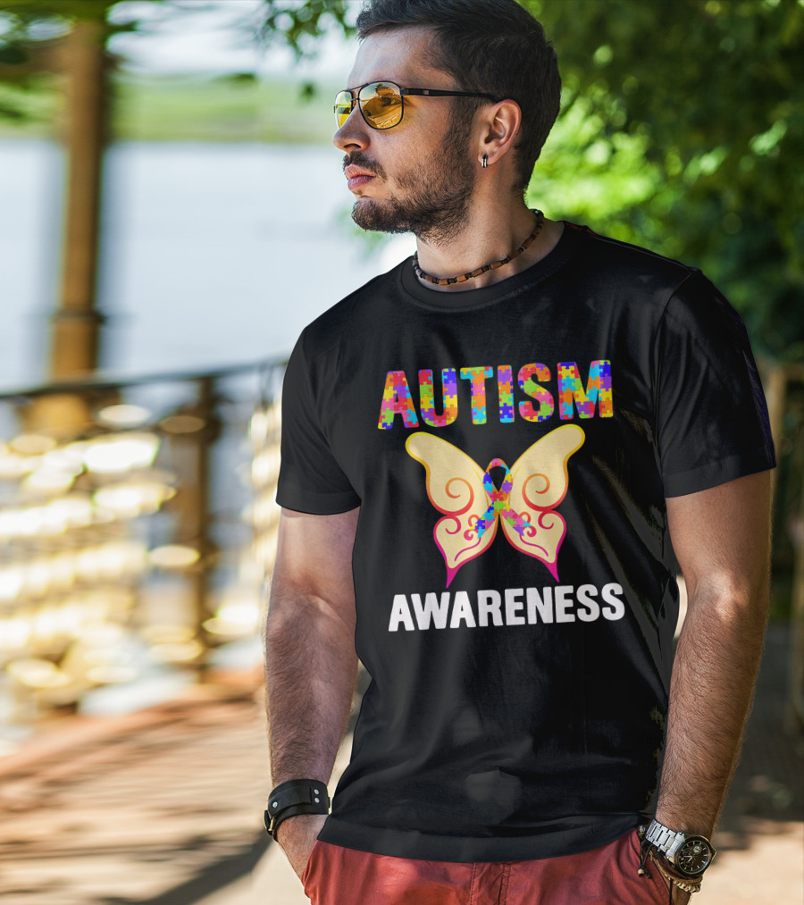 AUTISM AWARENESS Puzzle Piece Butterfly T-Shirt