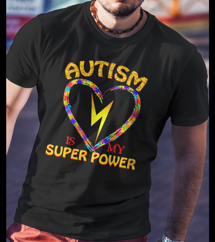 Autism Is My Super Power Heart Puzzle Lightning T-Shirt