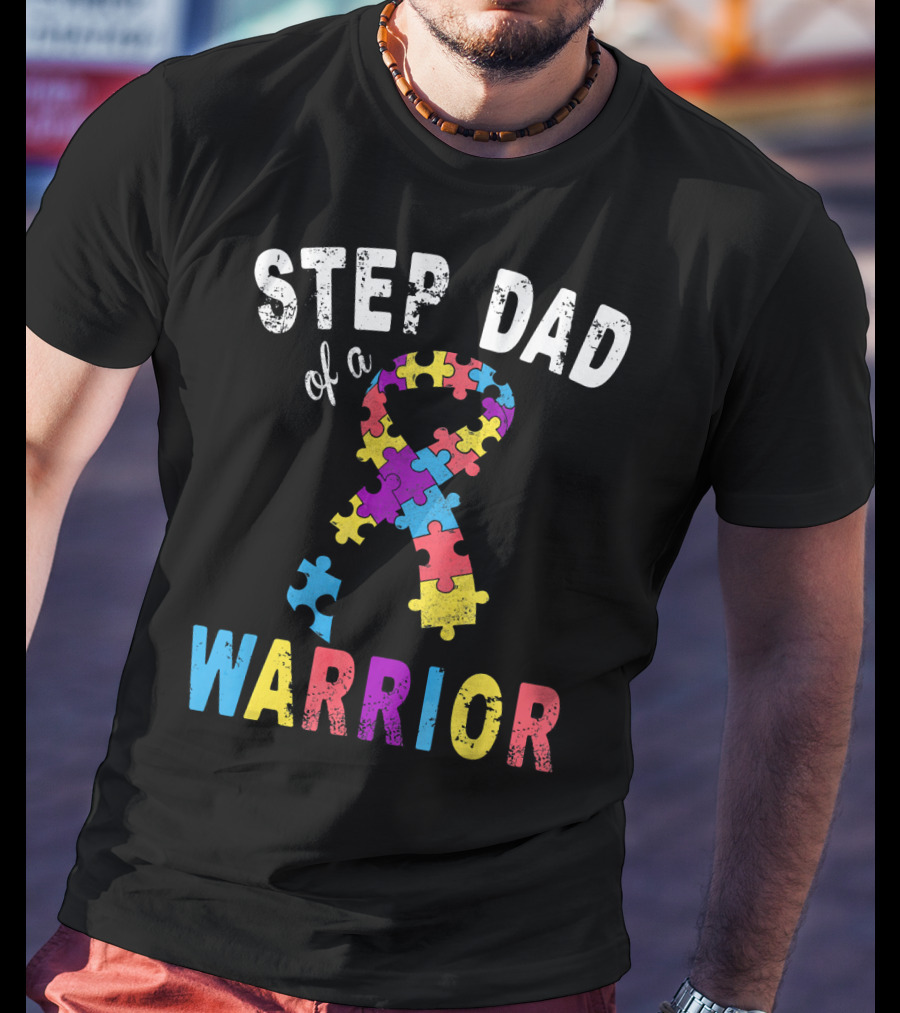 Step Dad Of A Warrior Autism Awareness Puzzle T-Shirt