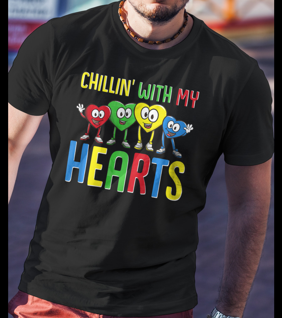 Chillin With My Hearts Colorful Cartoon Characters T-Shirt