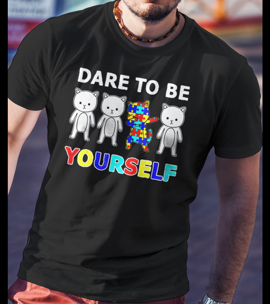 Dare To Be Yourself Cat Dabbing Autism Puzzle T-Shirt