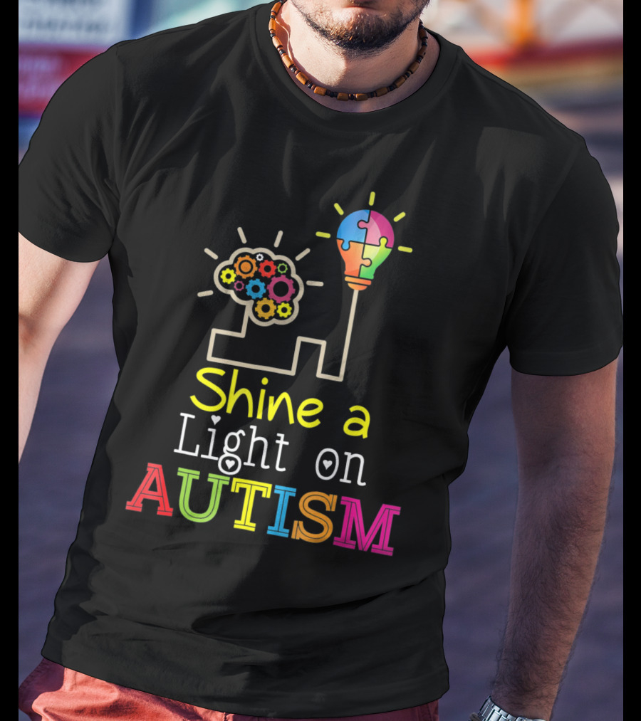 Shine A Light On Autism Puzzle Bulb Awareness T-Shirt