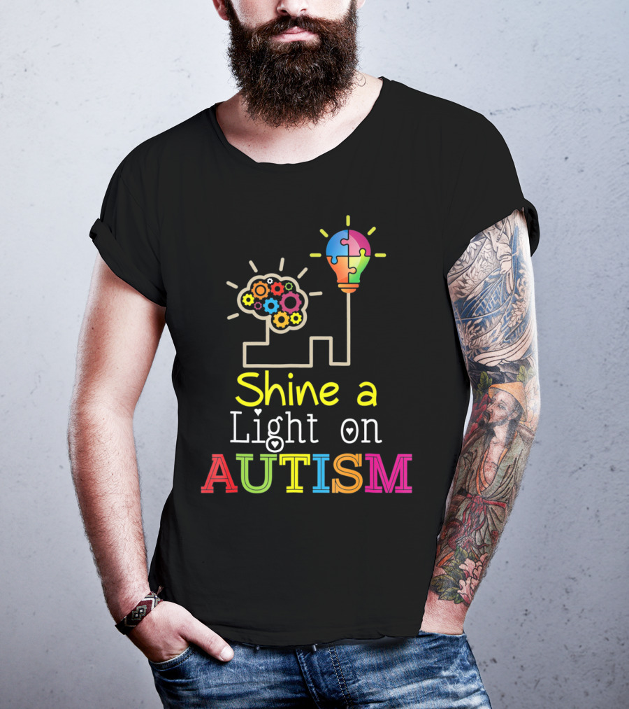 Shine A Light On Autism Puzzle Bulb Awareness T-Shirt