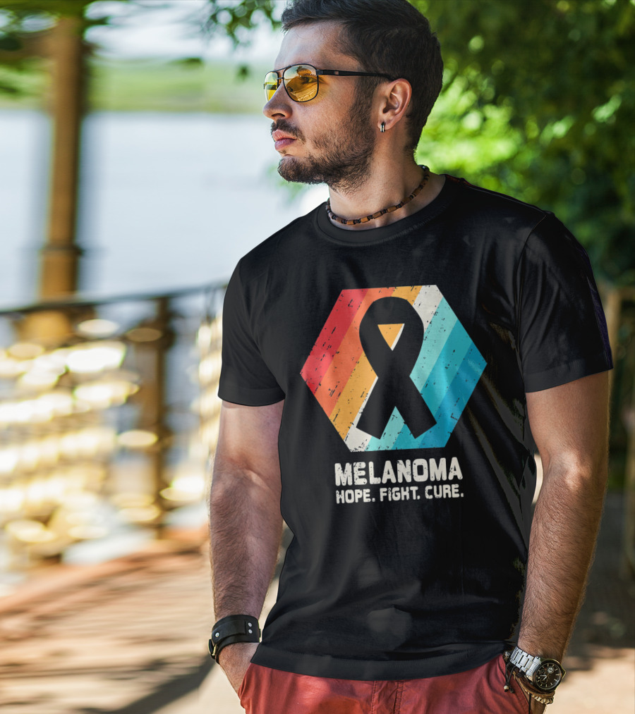 Melanoma Hope Fight Cure Awareness Ribbon Retro Stripe T-Shirt