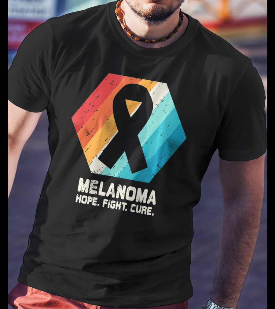 Melanoma Hope Fight Cure Awareness Ribbon Retro Stripe T-Shirt