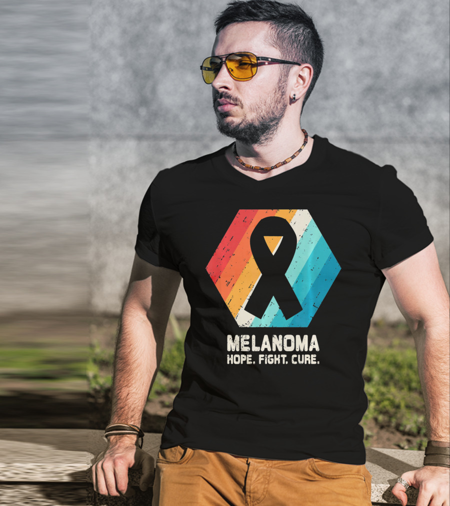 Melanoma Hope Fight Cure Awareness Ribbon Retro Stripe T-Shirt