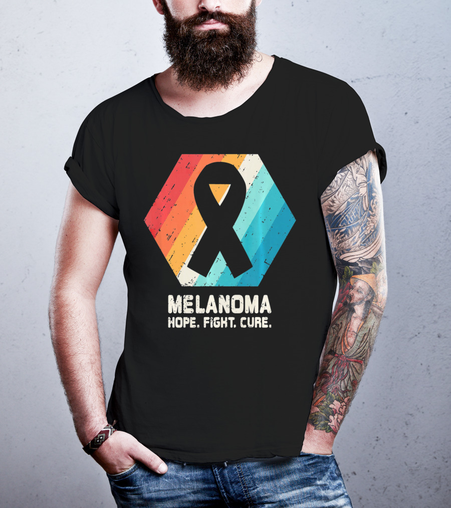 Melanoma Hope Fight Cure Awareness Ribbon Retro Stripe T-Shirt
