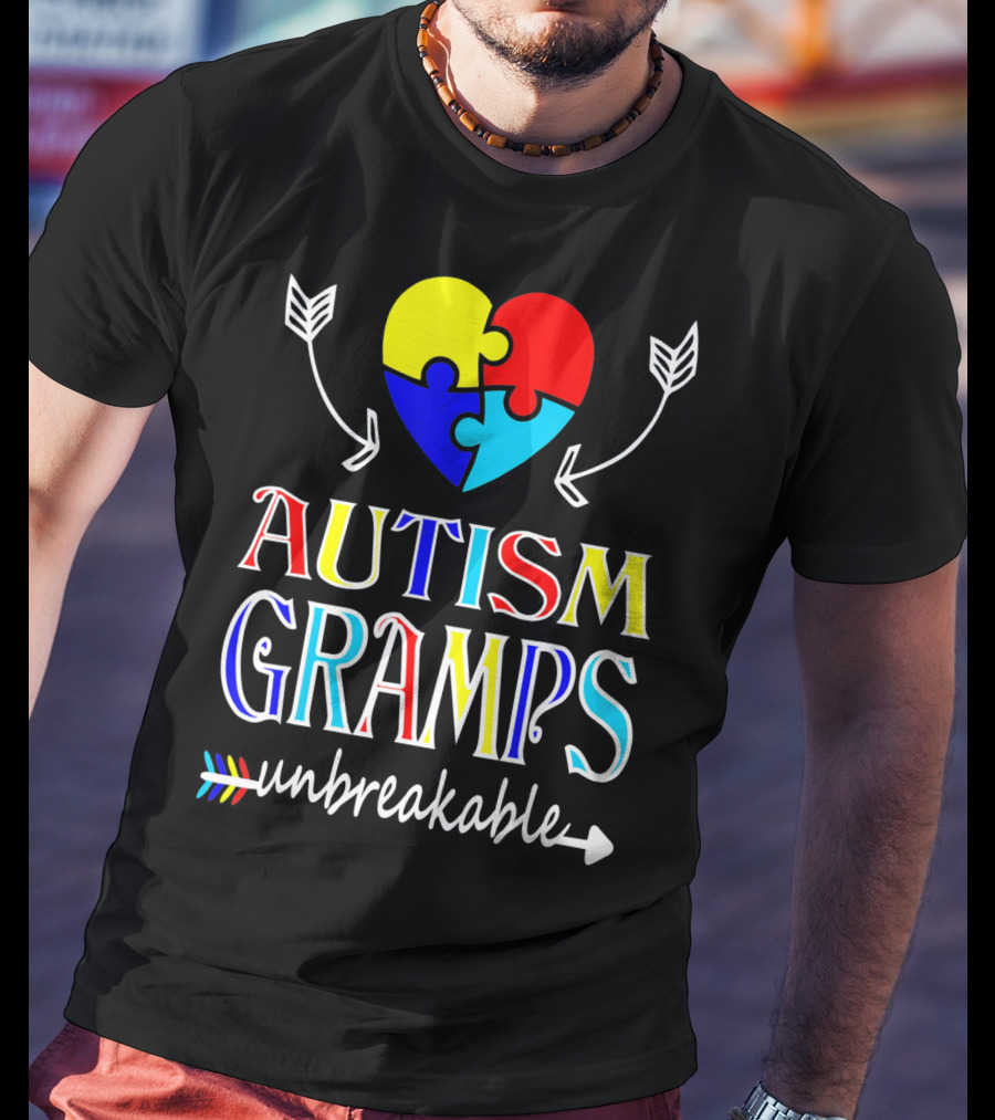Autism Gramps Unbreakable Heart Puzzle Arrows Awareness T-Shirt