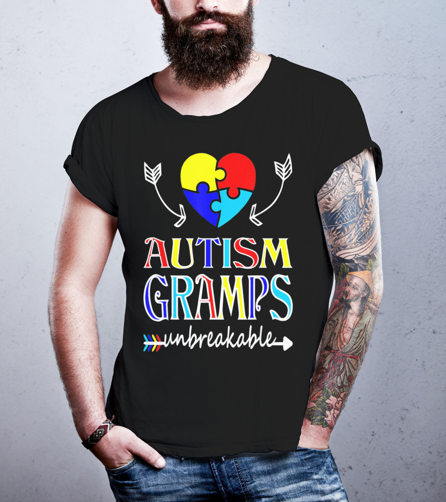 Autism Gramps Unbreakable Heart Puzzle Arrows Awareness T-Shirt