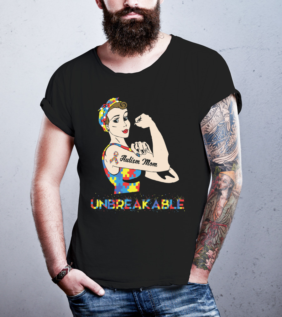 Unbreakable Autism Mom Puzzle Piece Awareness T-Shirt