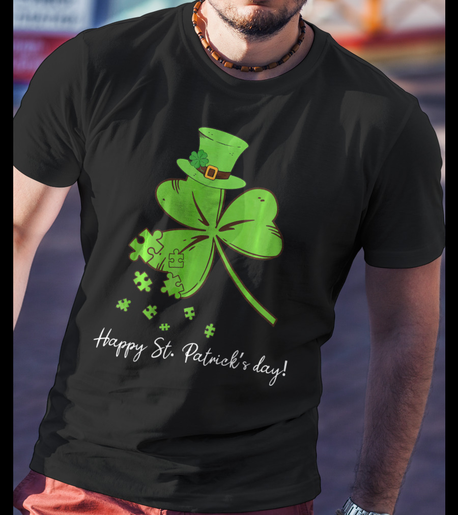Happy St. Patrick's Day Puzzle Shamrock With Leprechaun Hat T-Shirt