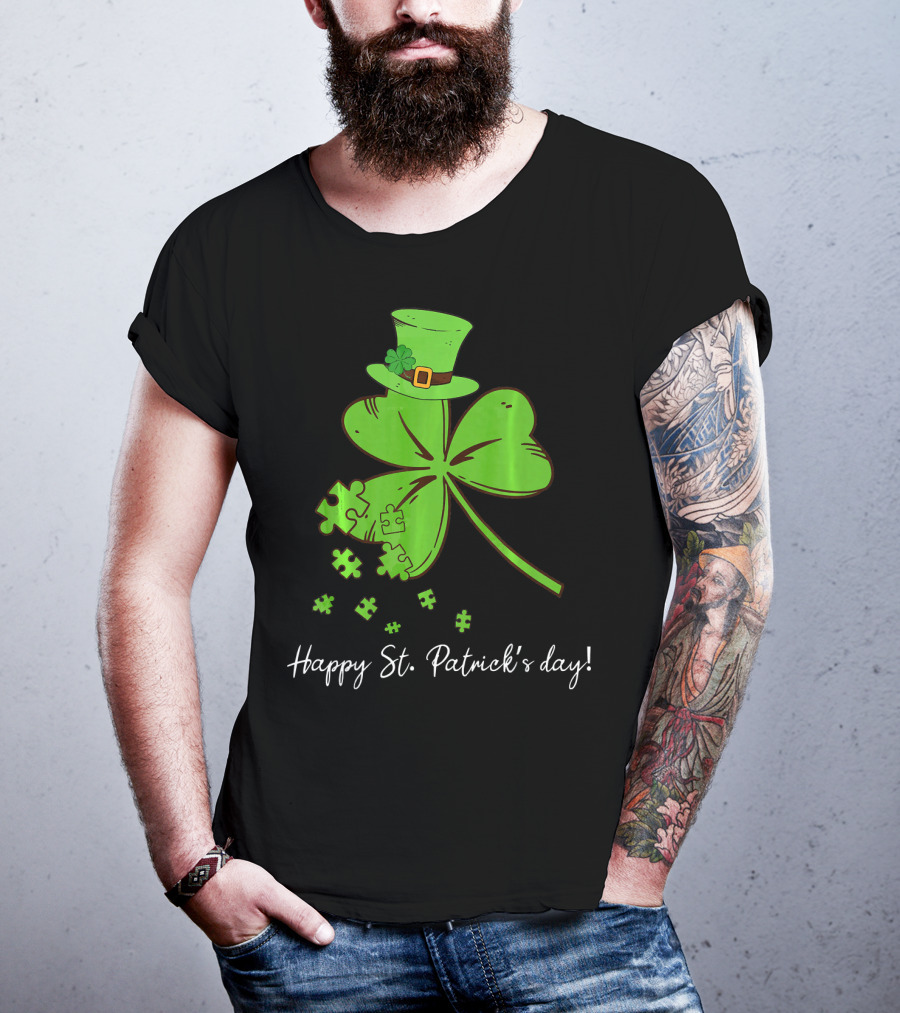Happy St. Patrick's Day Puzzle Shamrock With Leprechaun Hat T-Shirt