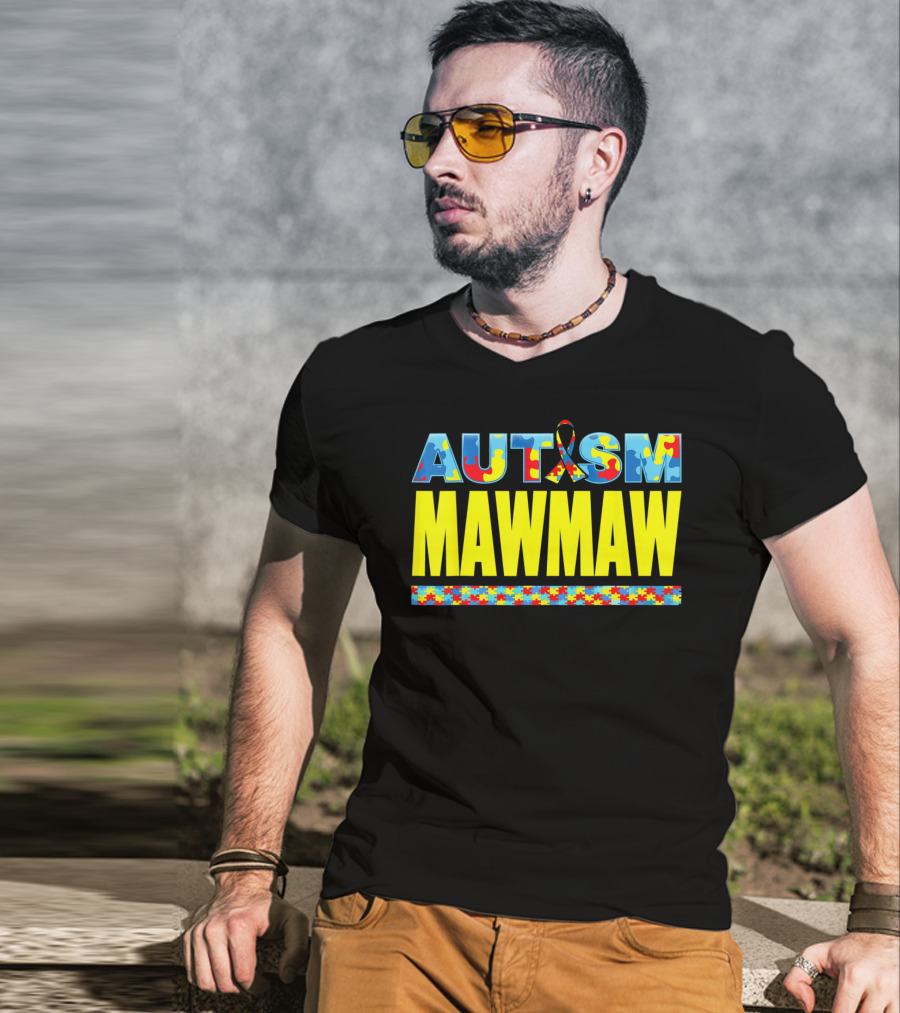 Autism Puzzle Ribbon Maw Maw Support Awareness T-Shirt